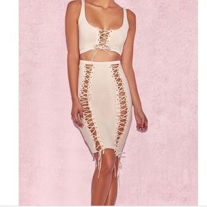 House of CB CYLLA Nude Cropped Set XS skirt top